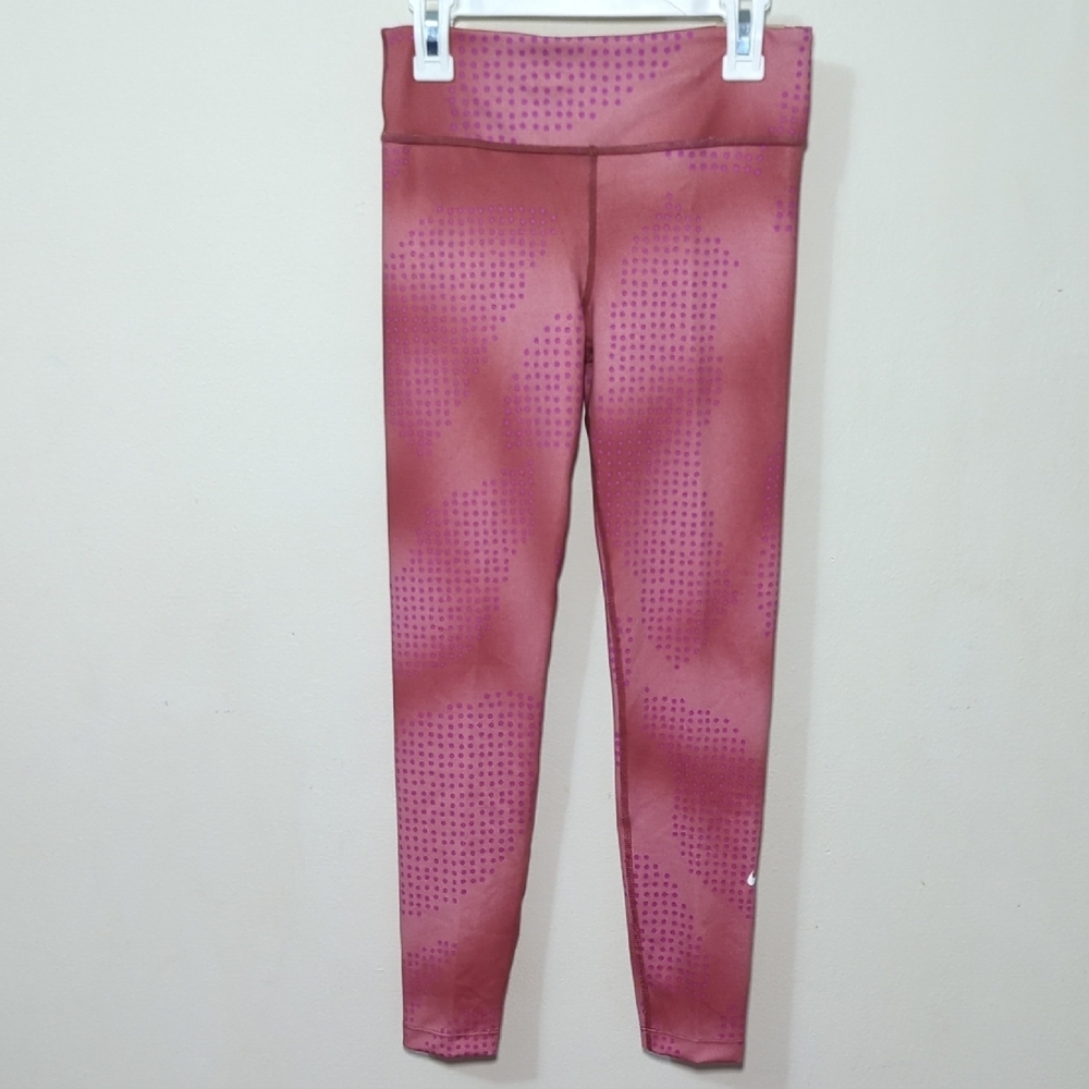 Nike One Leggings Pink Polka Dot Tight Fit High Rise Full Length Girls Size M